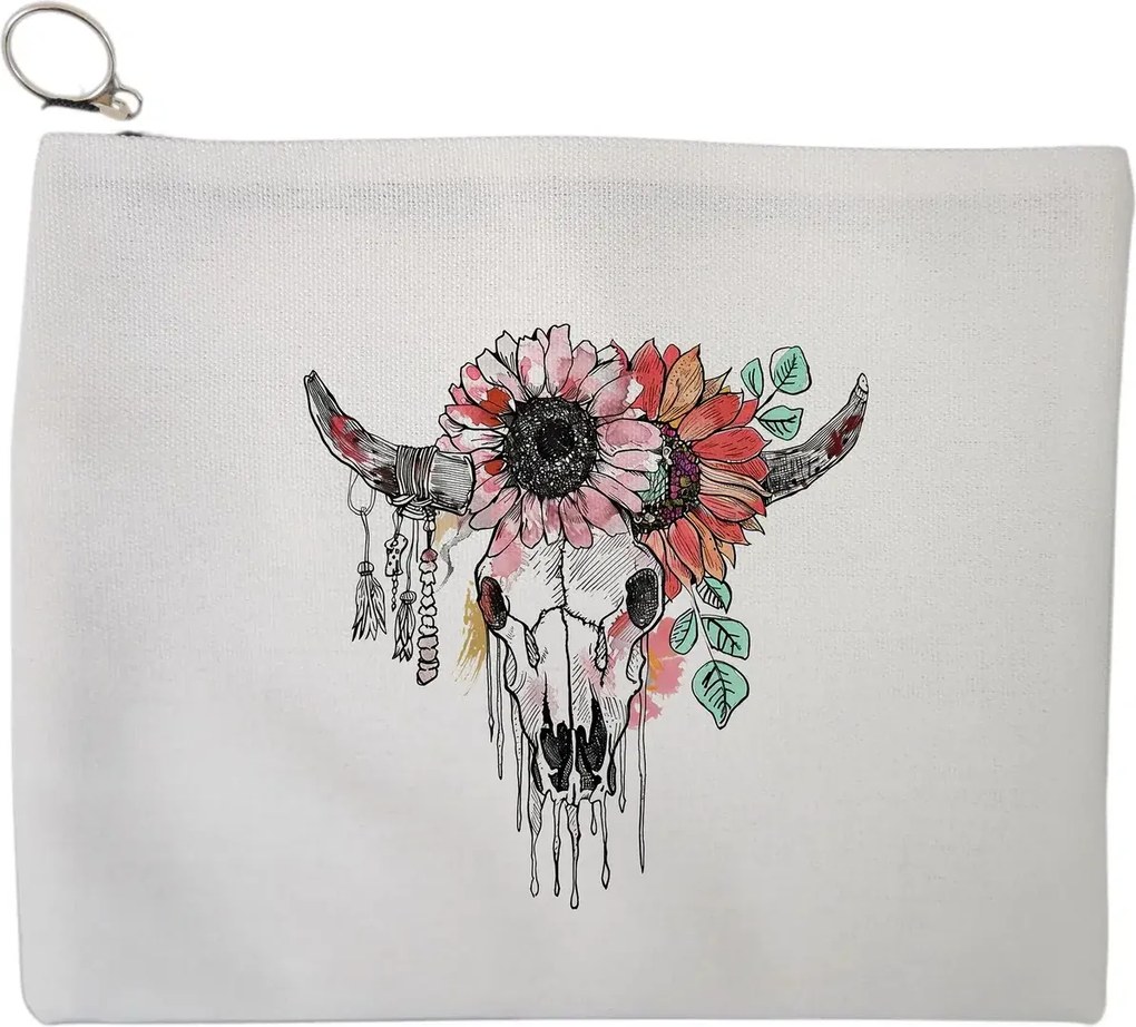 Portfard Cosmetice tip Plic, Cu Design Floral, 23x18 cm, Alb, BEKZ®