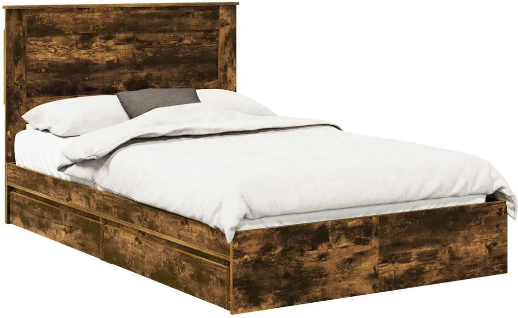 vidaXL Pat cu storage Stejar fumuriu 120 x 190 cm Lemn compozit