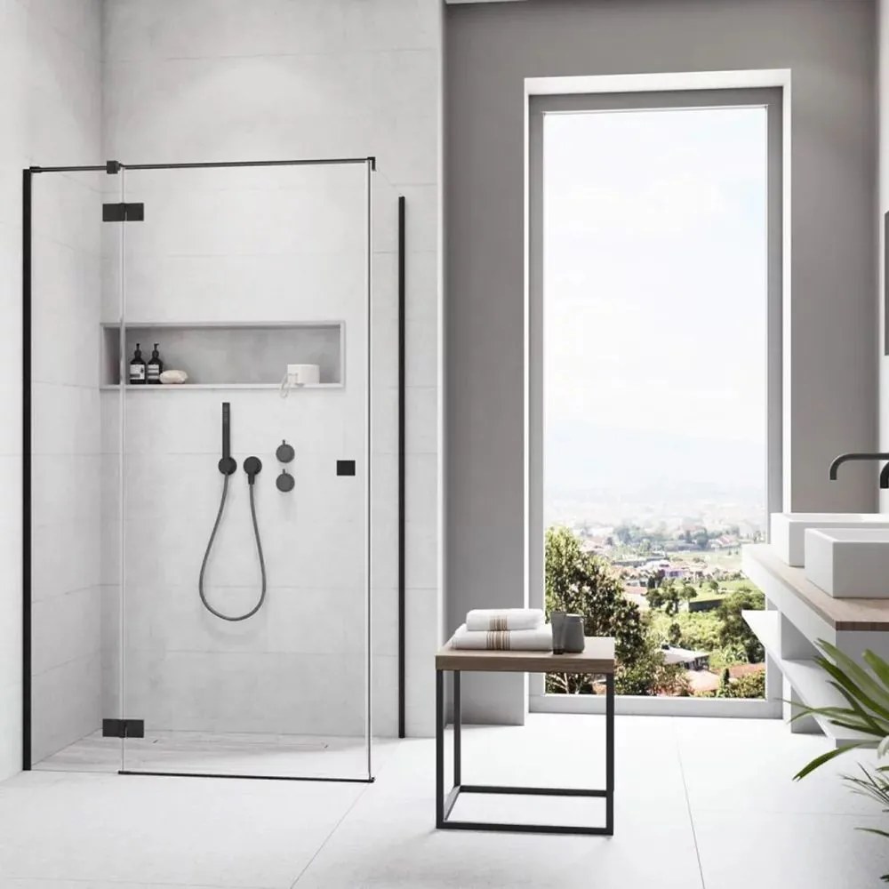 Cabina de dus dreptunghiulara cu usa batanta Radaway Essenza KDJ 100x80 cm negru mat-transparent stanga