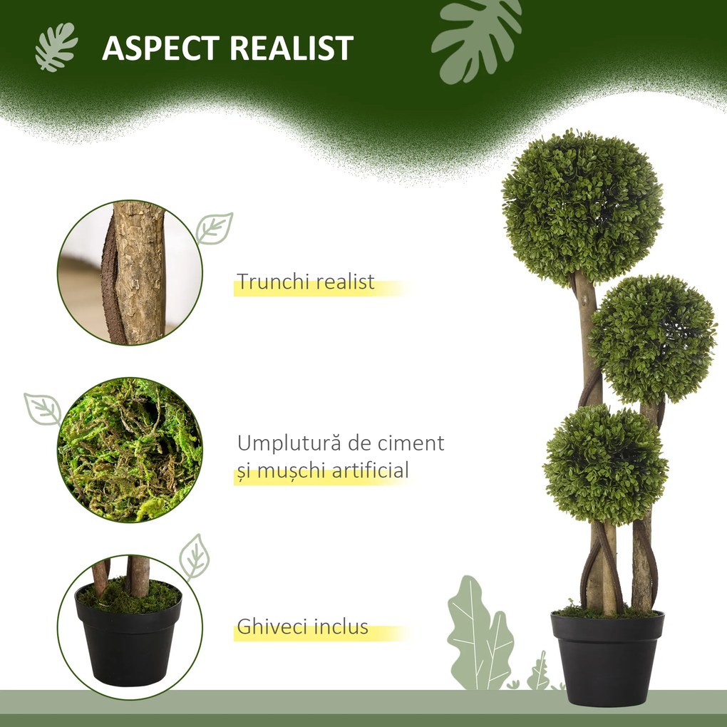 HOMCOM Plante Artificiale Decorative Buxus, Planță Sferică în Ghiveci, Plante Artificiale pentru Decor de Interior și Exterior, 90cm | Aosom Romania