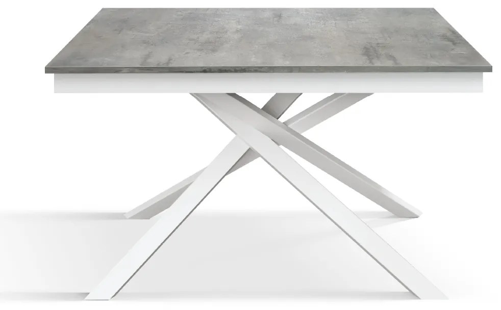 Masa Tiglio, blat extensibil pal laminat, picior metalic - BLAT GRI CIMENT, PICIOR ALB - 140 cm / 80 cm