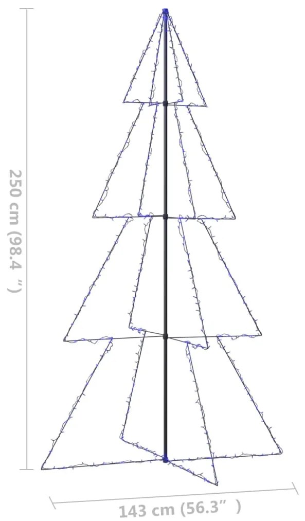 Brad Craciun conic 360 LED-uri, 143x250 cm, interior  exterior 1, Albastru, 143 x 250 cm