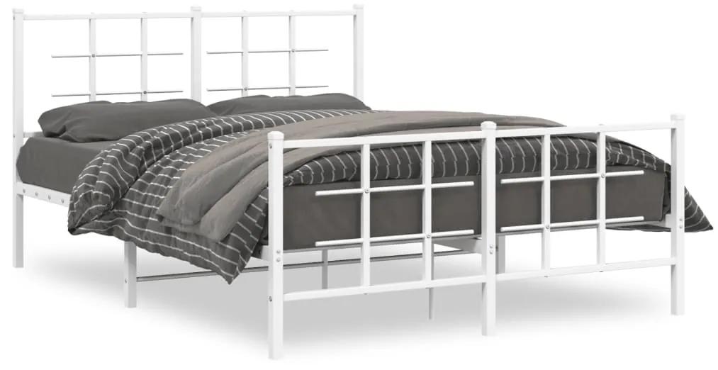 355627 vidaXL Cadru de pat metalic cu tăblie, alb, 135x190 cm
