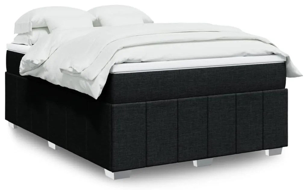 vidaXL Pat box spring cu saltea, negru, 160x200 cm, textil