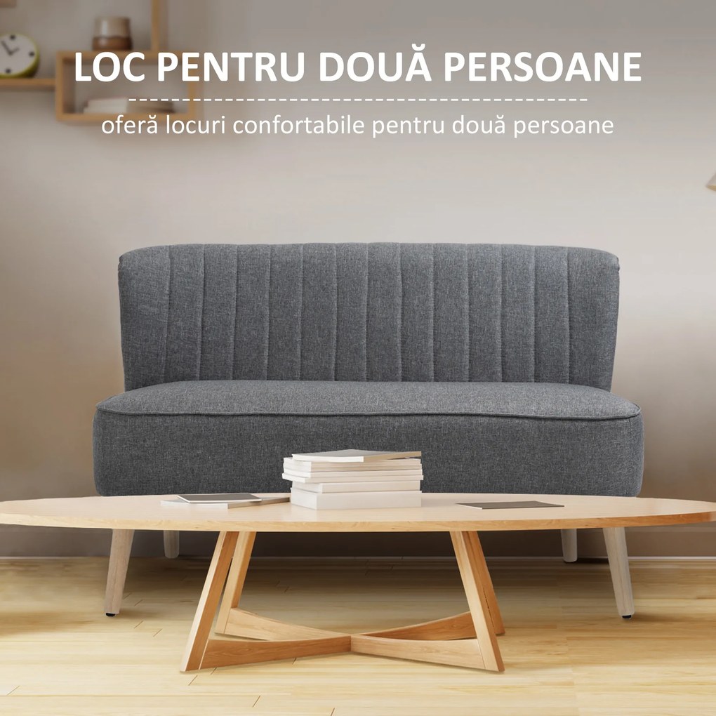 HOMCOM Canapea Modernă cu 2 Locuri din Material Textil Fără Brațe, Structura și Picioare din Lemn, 117x56,5x77 cm, Gri | Aosom Romania