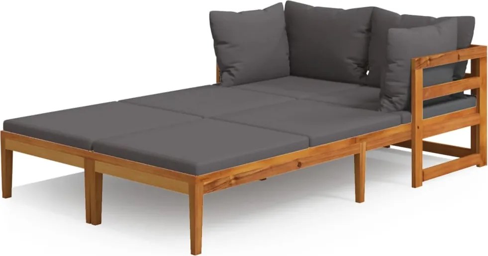 vidaXL Șezlonguri cu perne gri închis, 2 buc, lemn de acacia