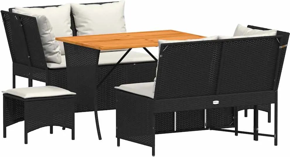 vidaXL Set mobilier de grădină cu perne, 5 piese, negru, poliratan