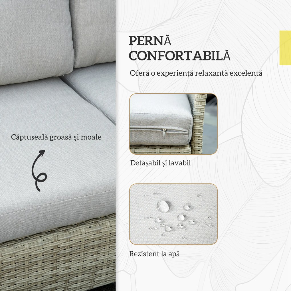 Set Mobilier Grădină Modular 7 Piese, Măsuță, Fotoliu, Canapele Ratan PE, Perne Incluse, Bej | Aosom Romania