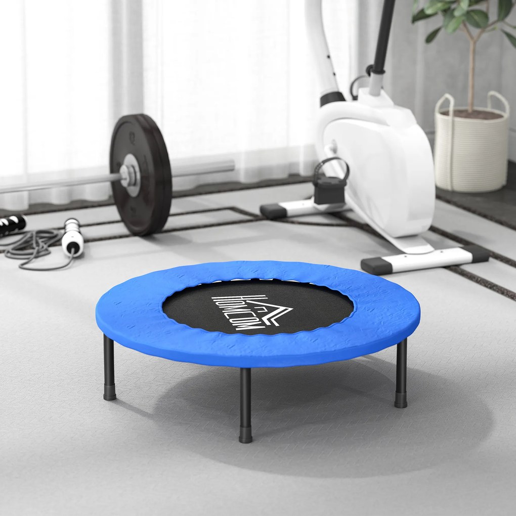HOMCOM Trambulină Fitness Ø81 cm, Trambulină din Oțel cu Protecție de Margine și 28 de Arcuri pentru Exerciții în Interior și Exterior, Suportă 100 kg, 81x81x22,5 cm, Negru și Albastru | Aosom Romania