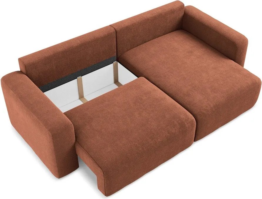 Colțar teracotă extensibil/cu spațiu de depozitare cu tapițerie din chenille (cu colț pe partea dreaptă/cu șezlong) Kona – Makamii