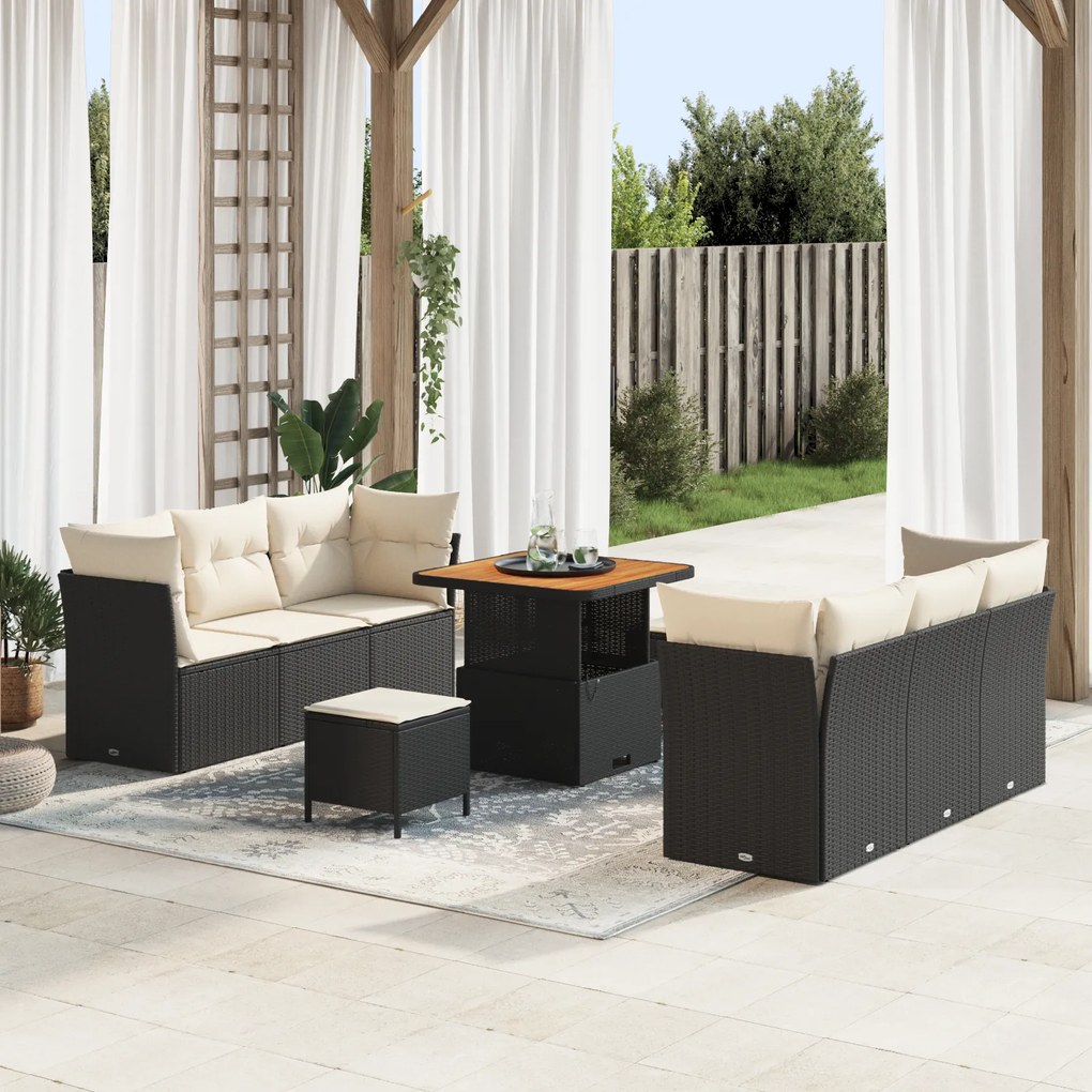 Set de Canapele pentru Grădină vidaXL cu Perne Negru Poli Ratan Acacia