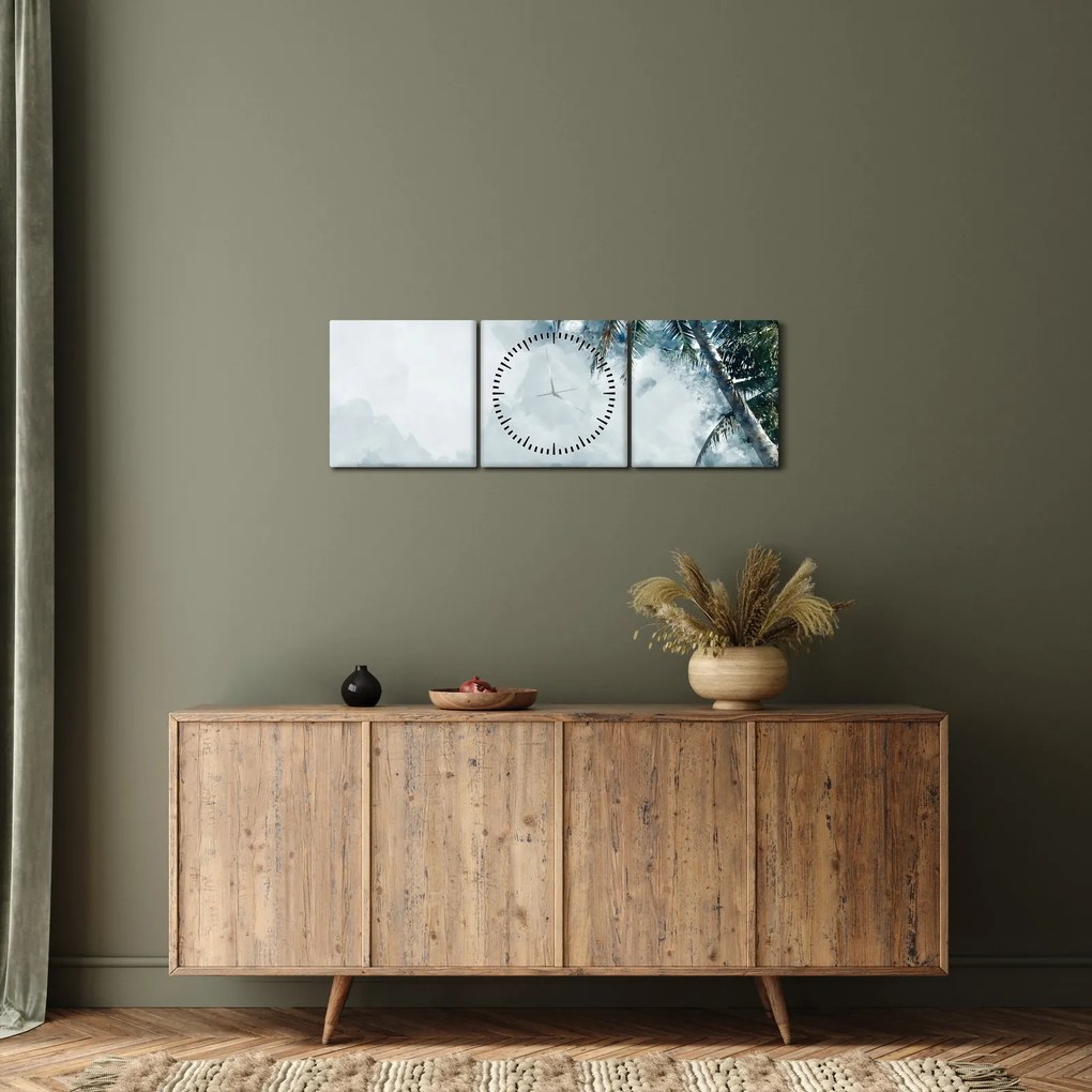 Tablou - Palmier lângă mare (cu ceas) (90x30 cm)