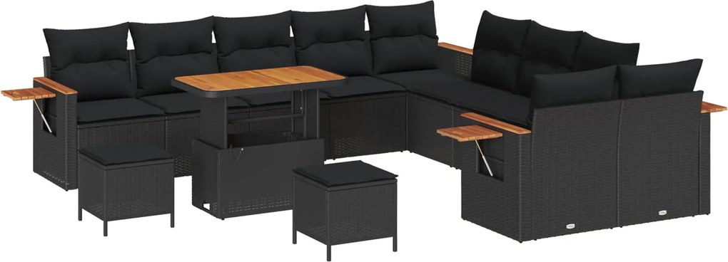 vidaXL Set de canapele pentru grădină cu pernă 13 pcs Negru