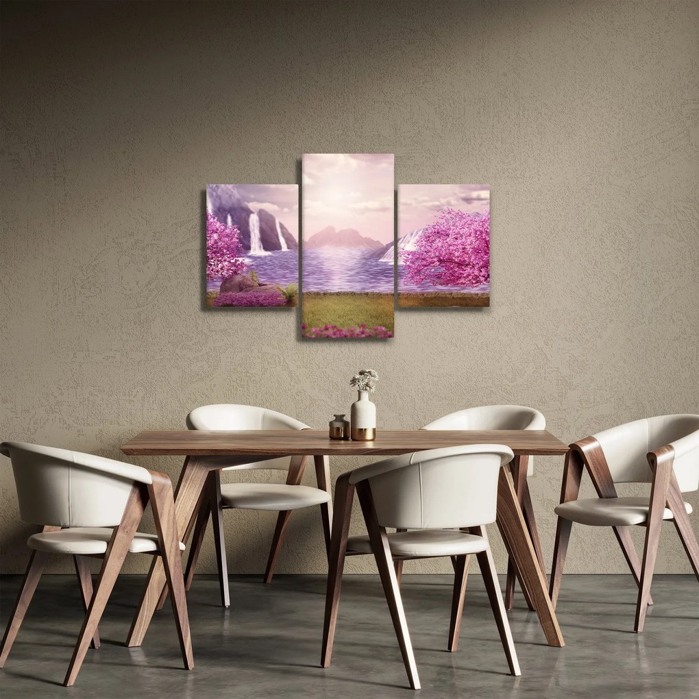 Tablou cu pomi roz cu lac (90x60 cm)