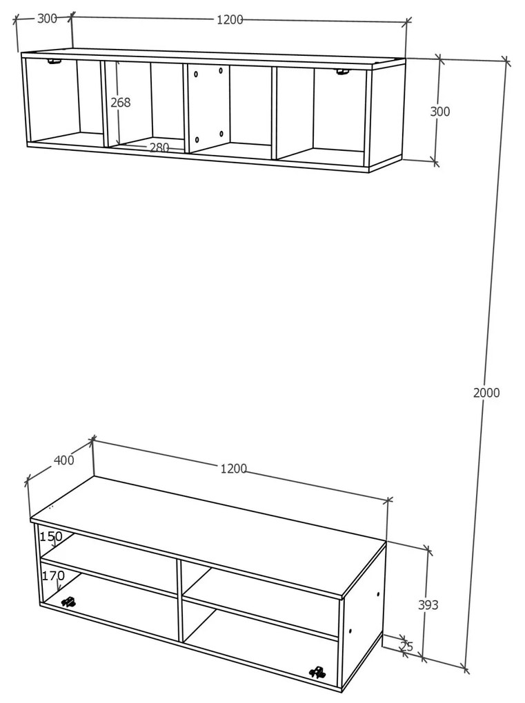 Living haaus Haga V11, Antracit/Stejar Wotan, L 120 cm