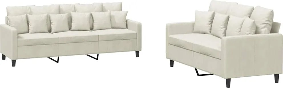 vidaXL Set de canapele cu perne, 2 piese, crem, catifea