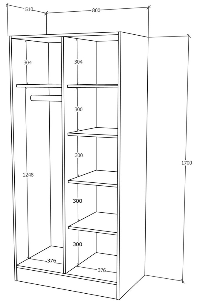 Dulap haaus Remi, 2 Usi, cu polite, Stejar Wotan, 80 x 51 x 170 cm