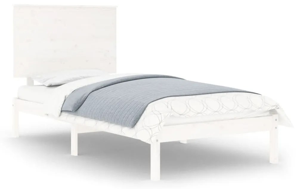 3104764 vidaXL Cadru de pat Small Single 2FT6, alb, 75x190 cm, lemn masiv