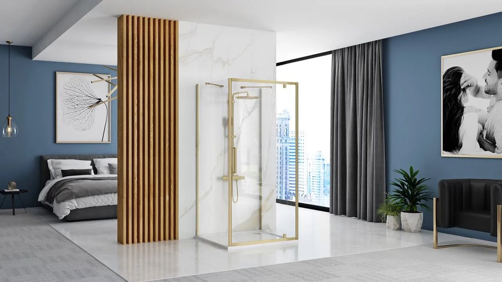 Cabina de dus De colt Rapid Swing 90x90 cm auriu periat