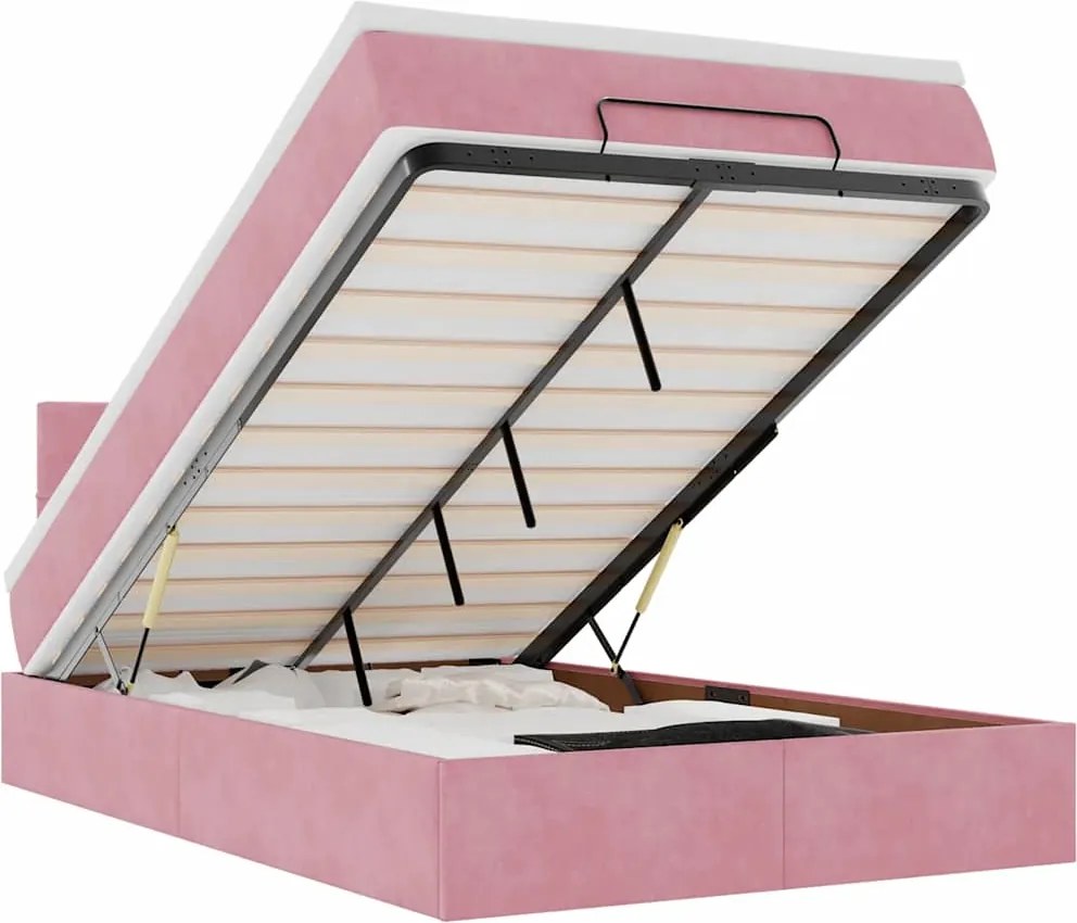 vidaXL Cadru de pat otoman cu saltea, catifea roz 120x200cm