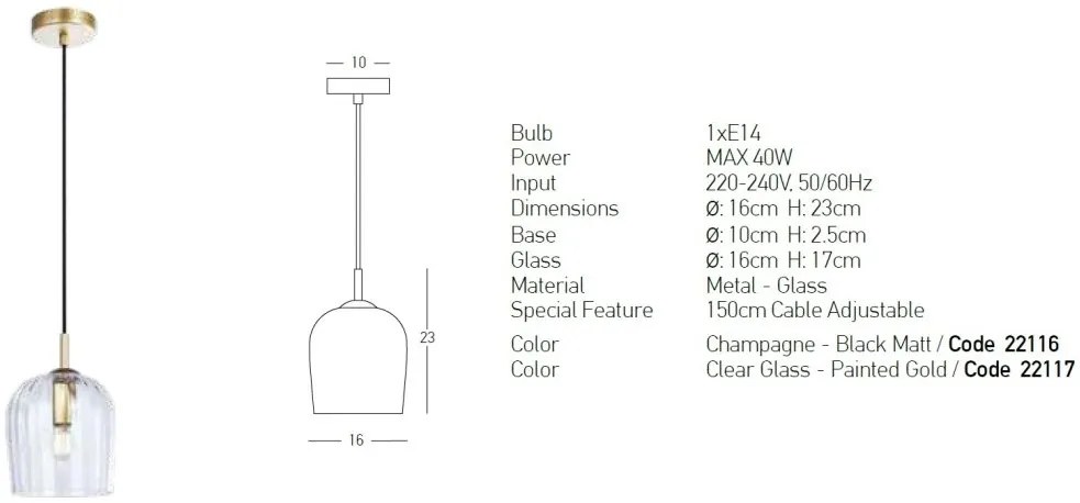 Pendul design modern Brin transparent 16cm