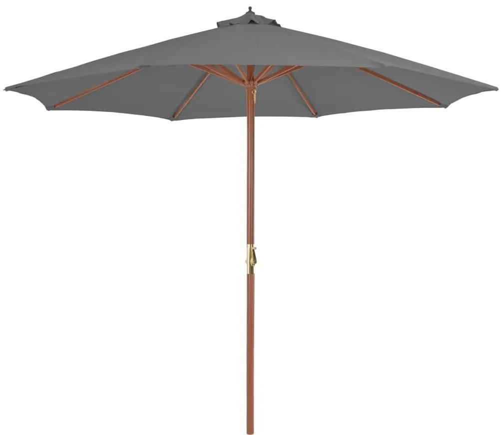 vidaXL Umbrelă de soare de exterior, stâlp din lemn, 300 cm, antracit