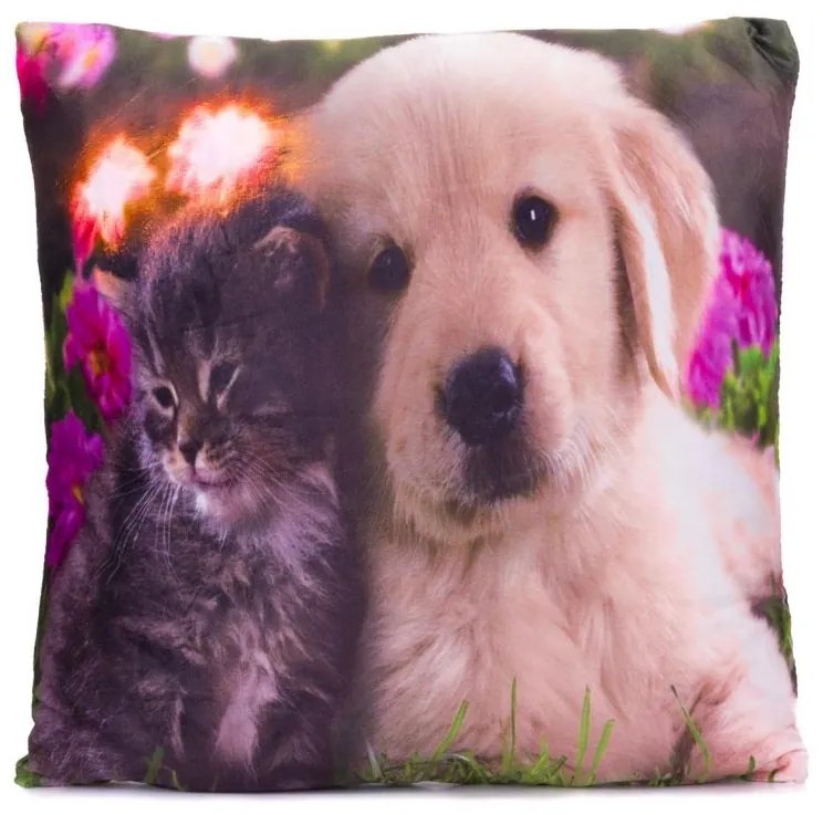 Pernă decorativă cu LED Pisică și câine-38x38cm