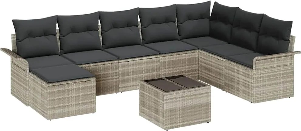 vidaXL Set de canapele pentru grădină 9 pcs Gri deschis Rattan poli