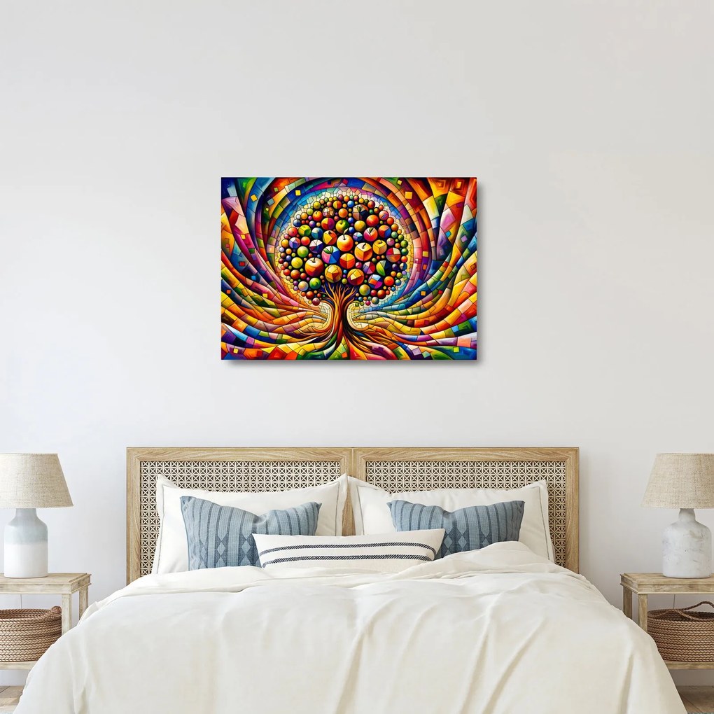 Tablou pe sticlă – Arbore colorat cu mere (70x50 cm)