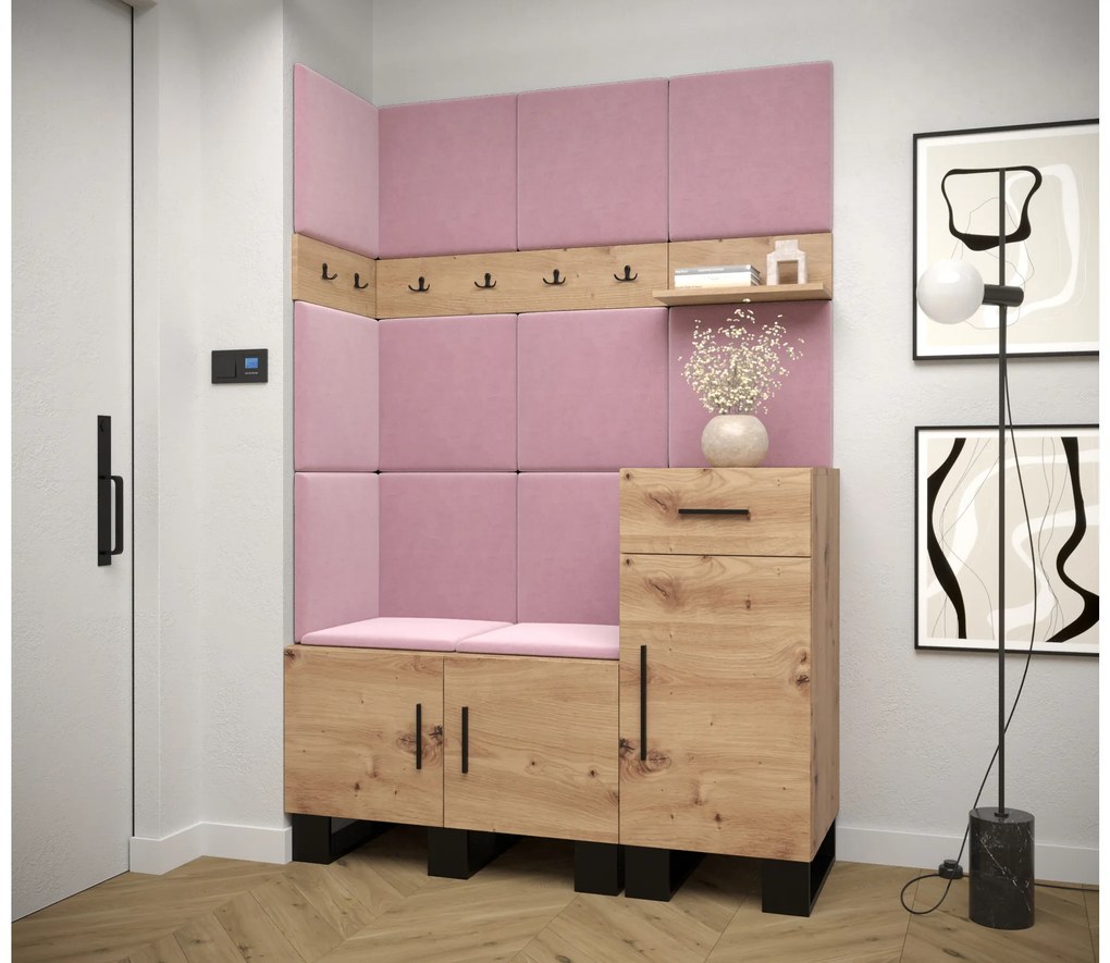 Set mobilier pentru hol Amanda 10 (Stejar artisan + roz). 1085939