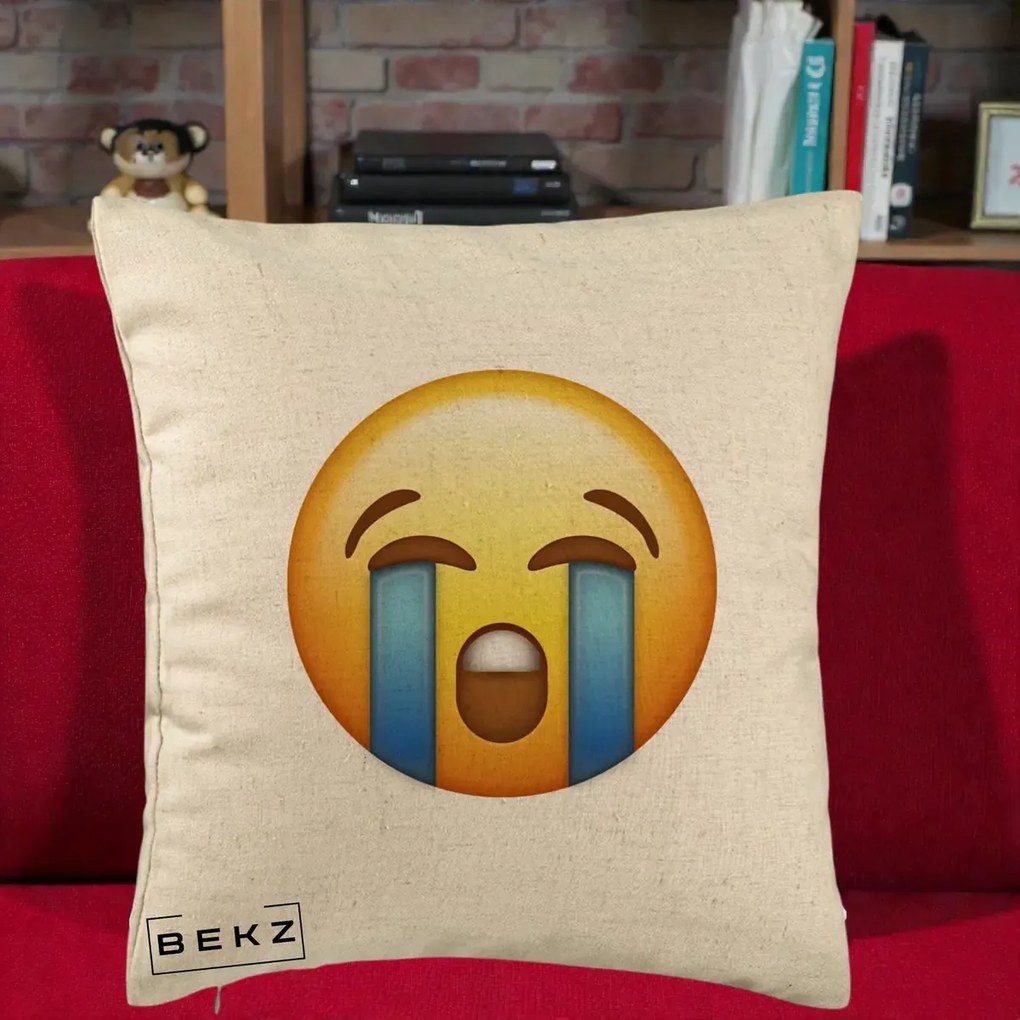 Perna Decorativa Emoji Plange, 40x40 cm, Bej, Husa Detasabila, Perna Inclusa, BEKZ®