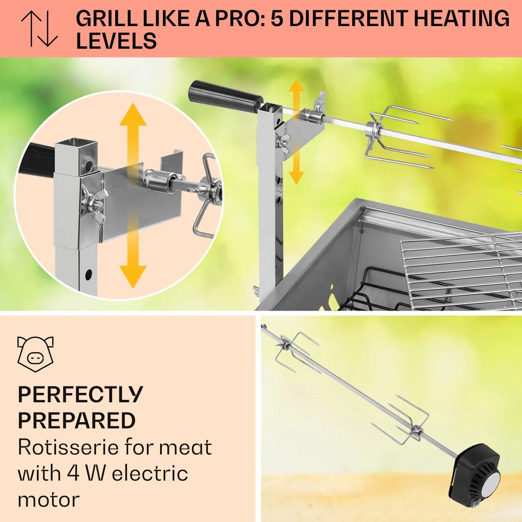 Sauenland Mini, grătar cu rotisor, 4 W, 12 kg max., otel inoxidabil