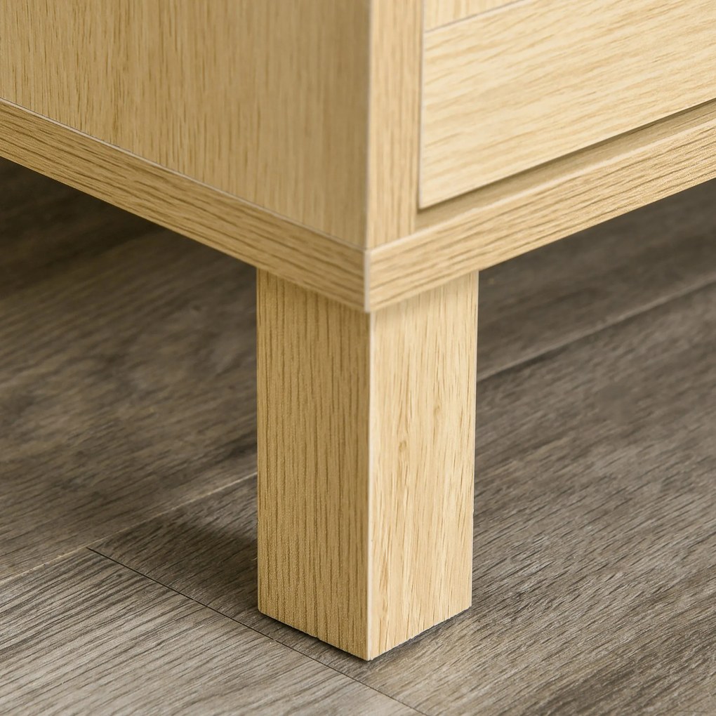 HOMCOM Casetiera cu 3 din lemn si ratan pentru camera de zi si dormitor, 80x40x80cm Culoare Lemn Natural | AOSOM.ro