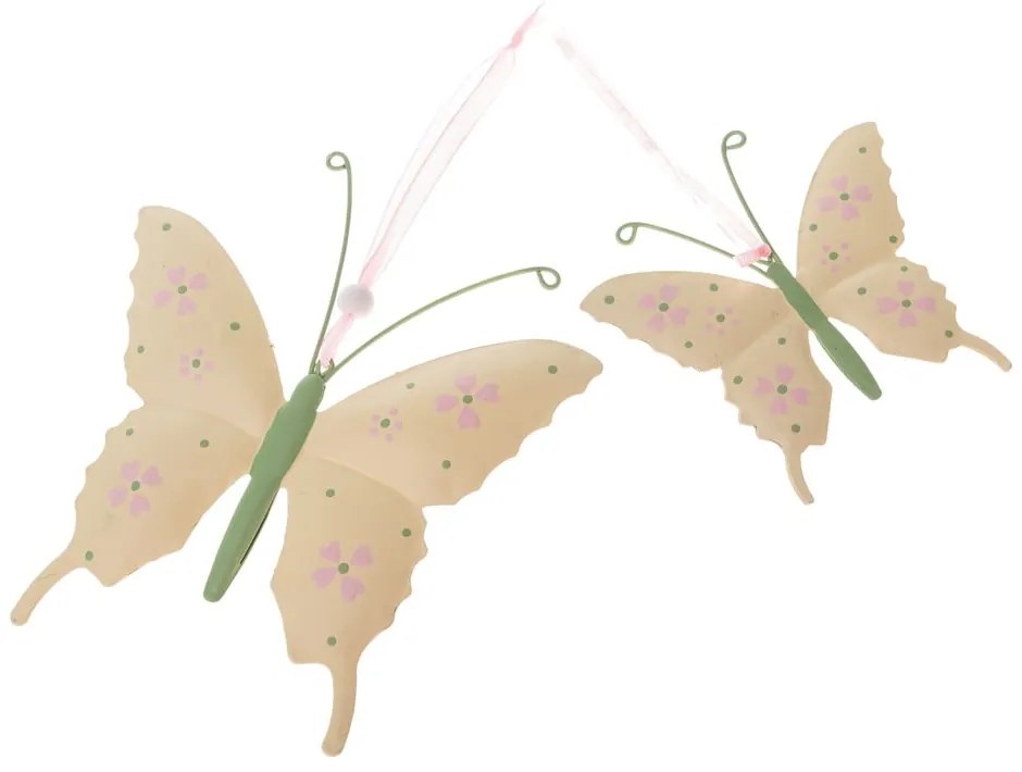 Set 2 decorațiuni metalice suspendate Dakls Butterfly, bej