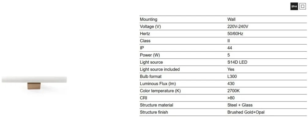Aplica LED iluminat baie IP44 CALMA 5W auriu, opal