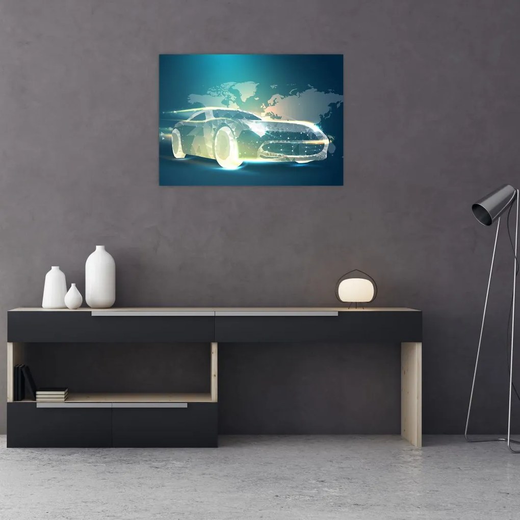 Tablou pe sticlă - Mașină din forme geometrice (70x50 cm)