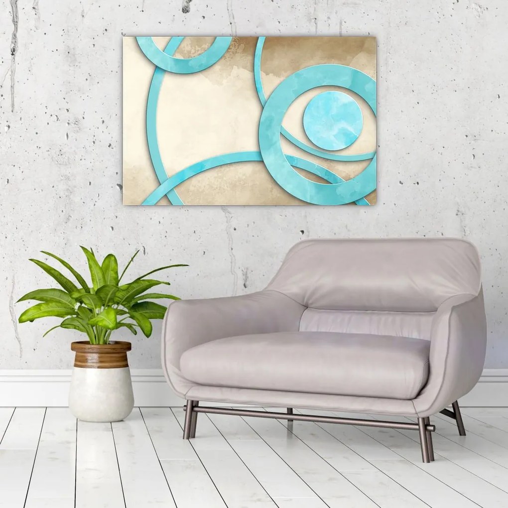 Tablou - Cercuri albastre acvarelă (90x60 cm)