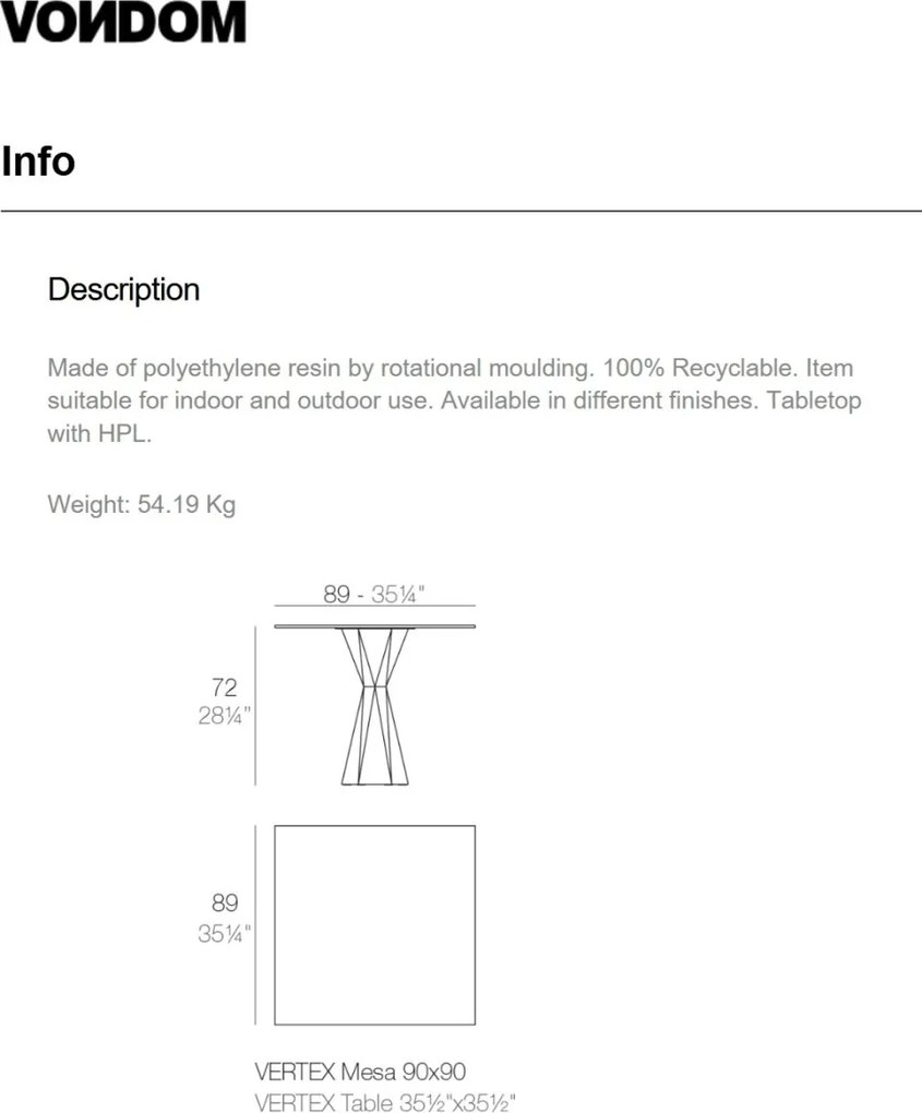 Masa de exterior / interior design modern premium VERTEX 90x90cm