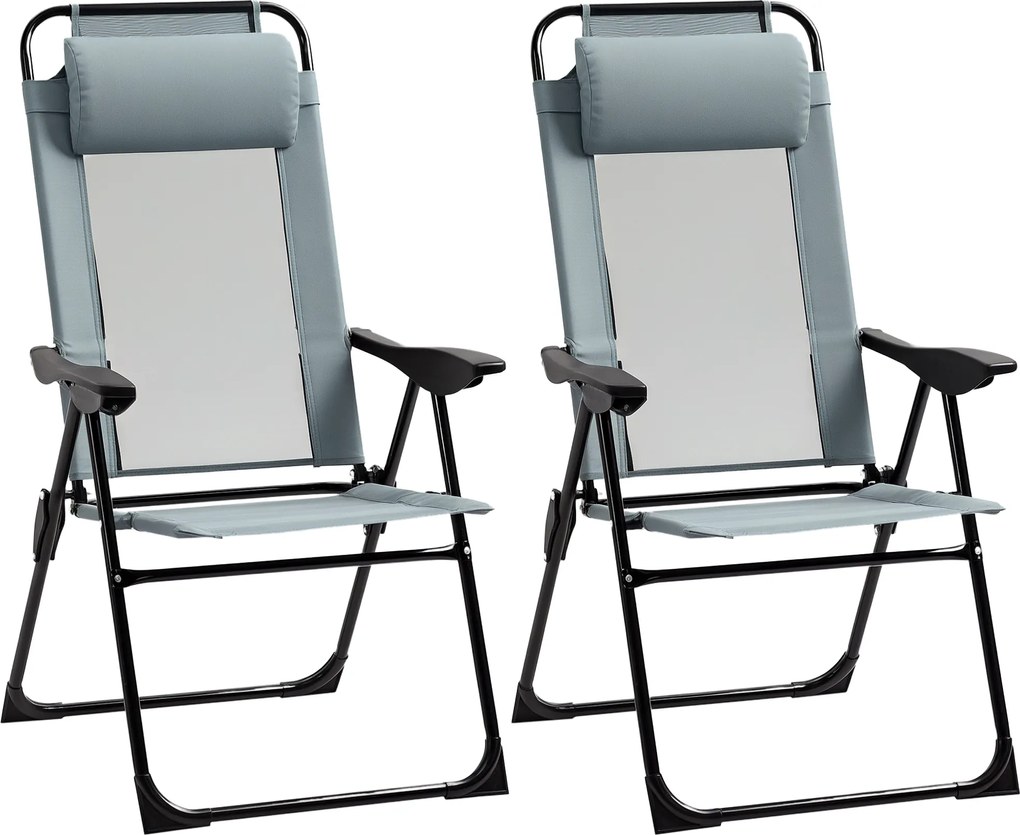 Outsunny Lot de 2 fotolii de grădină set basic de 2 fotolii pliante fotoliu de camping cotier spătar reglabil în 5 poziții | Aosom Romania