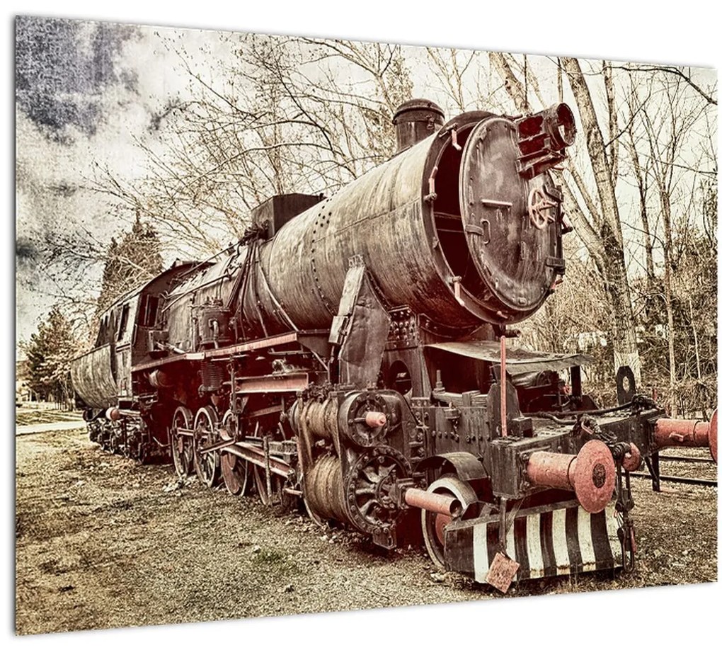 Tablou pe sticlă cu locomotivă istorică (70x50 cm)