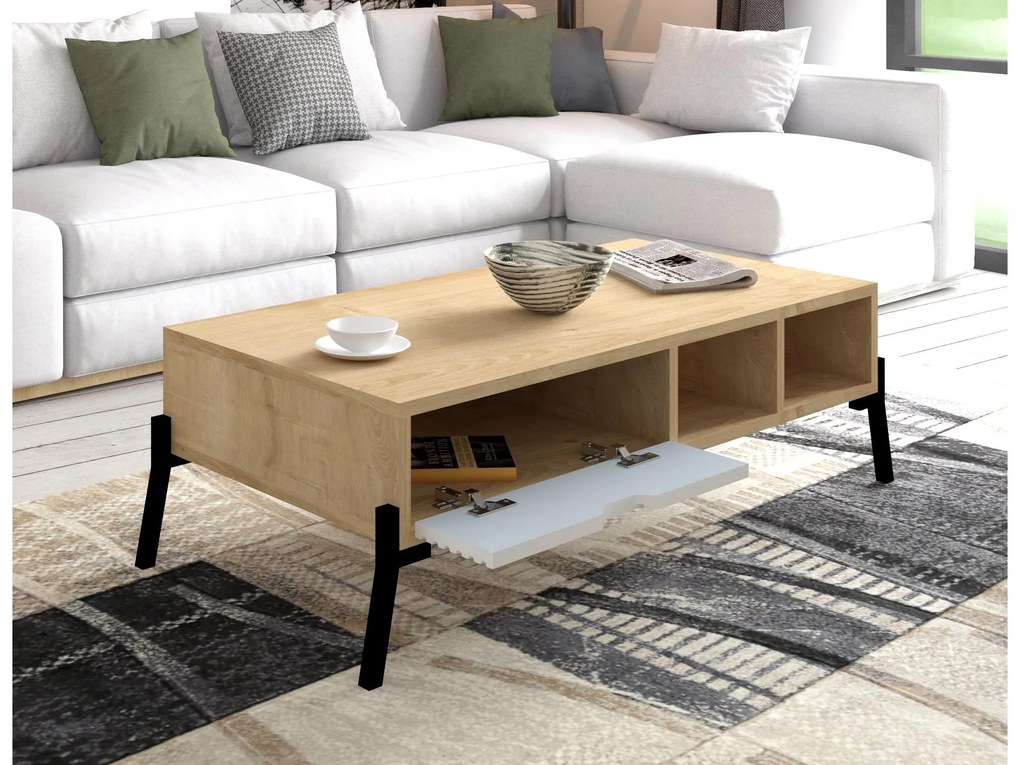 Set mobilier living Tretsilla (Stejar zafir + alb + negru). 1107151