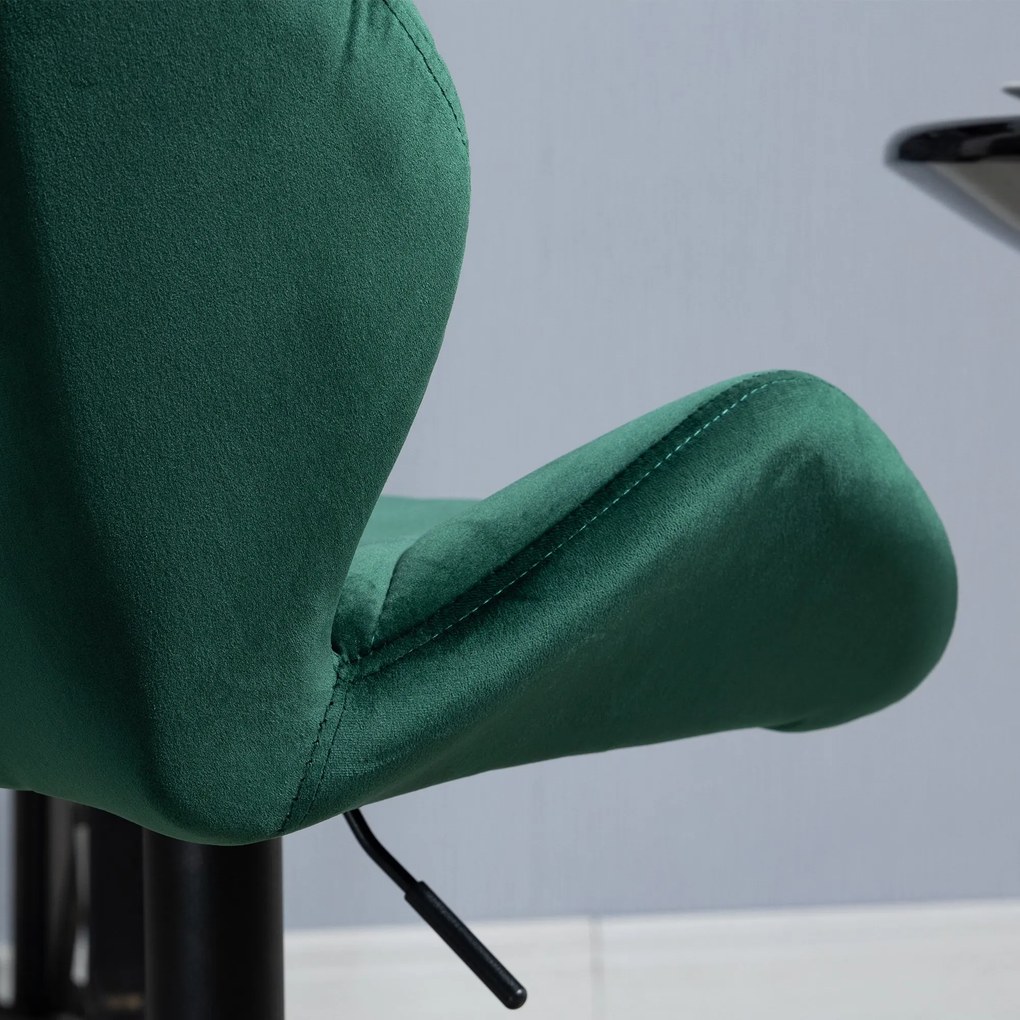 HOMCOM Scaun Bar, 2 piese, cu Înălțime Reglabilă, Bază Metalică cu pad-urile antiderapante, 46x48x83-104 cm, Verde | Aosom Romania