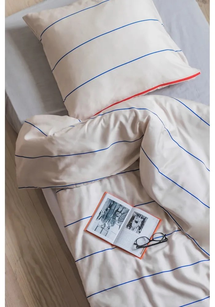 Lenjerie de pat albastră/bej din bumbac satinat pentru pat de o persoană 140x200 cm Align – Mette Ditmer Denmark