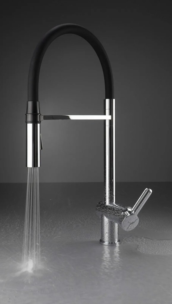 Baterie pentru chiuveta bucatarie, crom, cap mixer, pipa flexibila, 2 tipuri de jet, Deante Magnetic