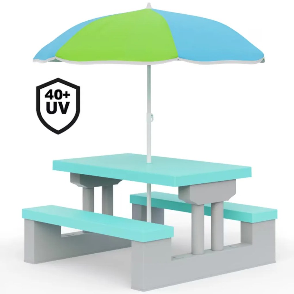 Set de șezut pentru copii cu umbrelă de soare JASMIN, 67x78,5x42,5cm, gri/mentă Spielwerk