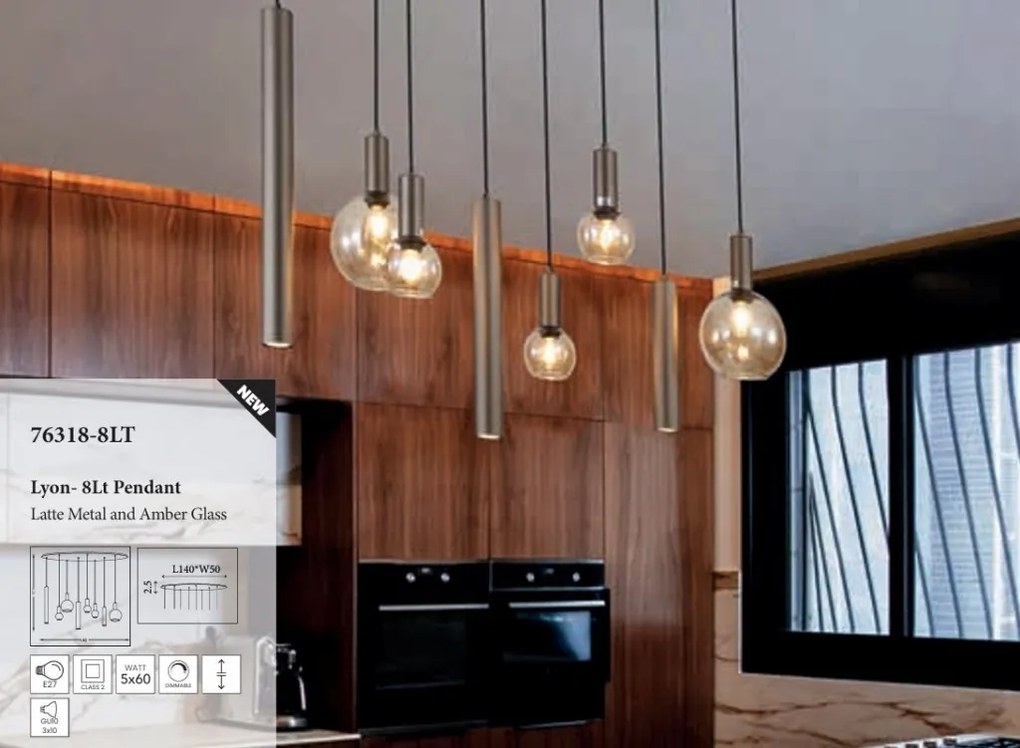 Lustra cu 8 pendule mixte Lyon