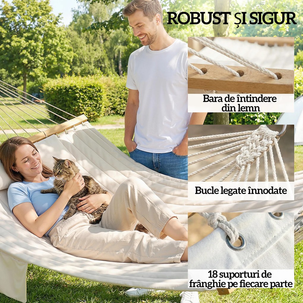 Outsunny Hamac Exterior pentru 2 Persoane, Pernă Căptușită, Capacitate 200 kg, Crem | Aosom Romania