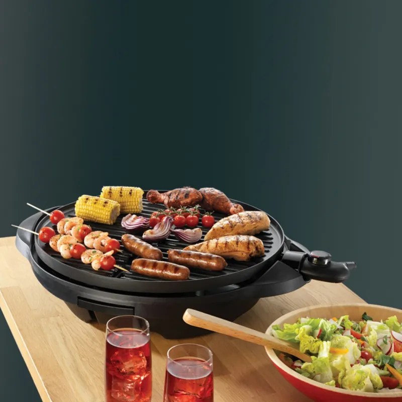 Grătar electric George Foreman 22460-56, 2400 W, 44,5 cm, 15 porții, 5 niveluri de temperatură, strat antiaderent, negru