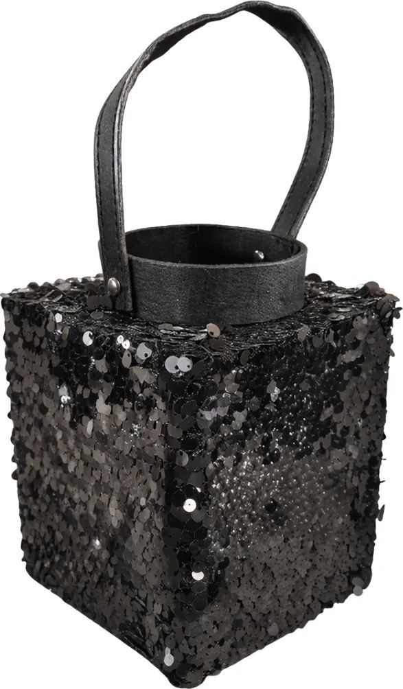 Laterna cu sclipici LOFTY GLAM 20 cm, neagra