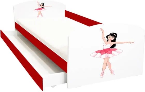 Pat copii cu sertar Balerina Rosie 144x75